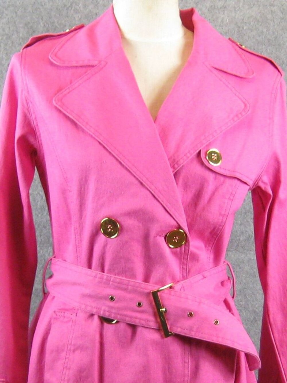 DG2 Diane Gilman Denim Trench Jacket Coat XS Pink - Picture 2 of 4